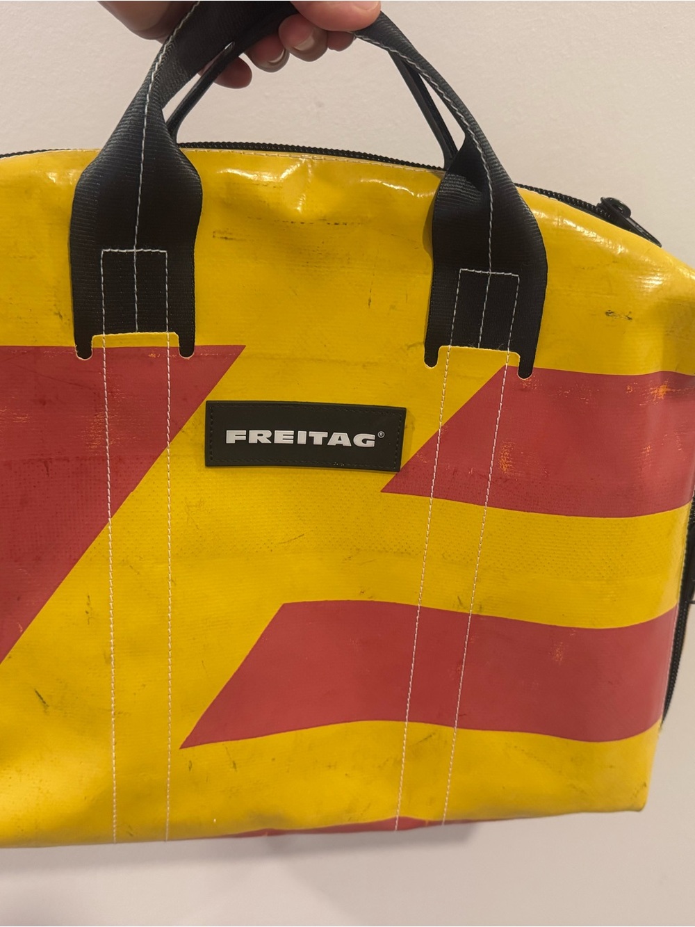 FREITAG Yellow & Red Laptop Bag with Black Handles